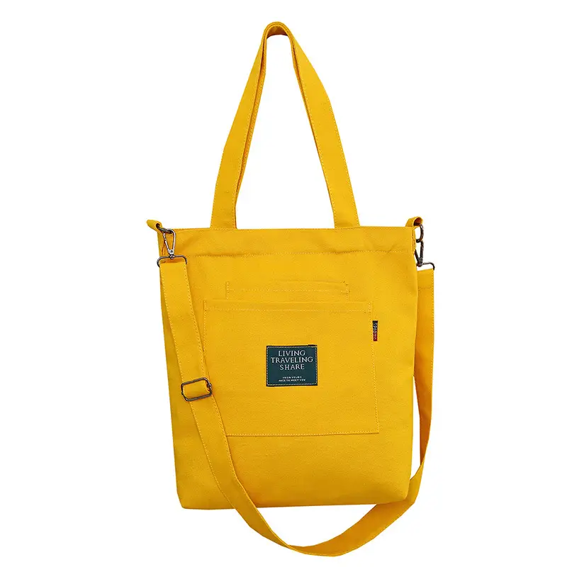Yellow Canvas Shoulder Bag with Detachable Strap - Image 9