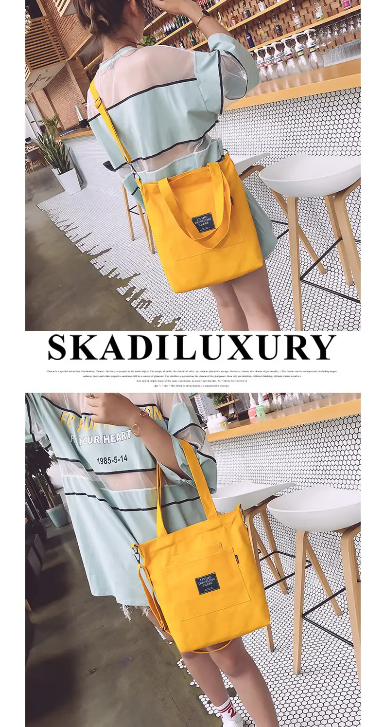 Yellow Canvas Shoulder Bag with Detachable Strap — feature 11