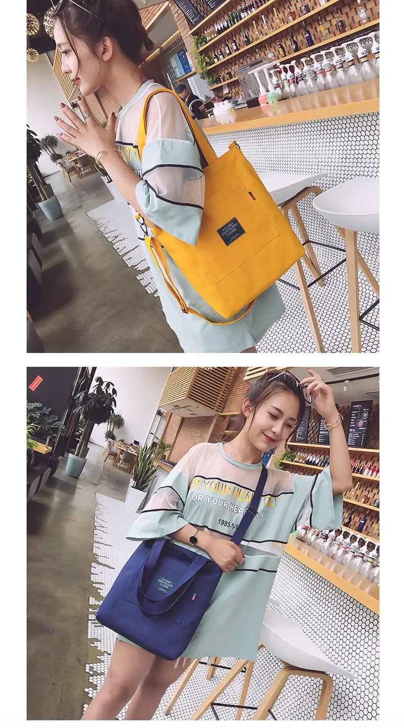 Yellow Canvas Shoulder Bag with Detachable Strap — feature 12