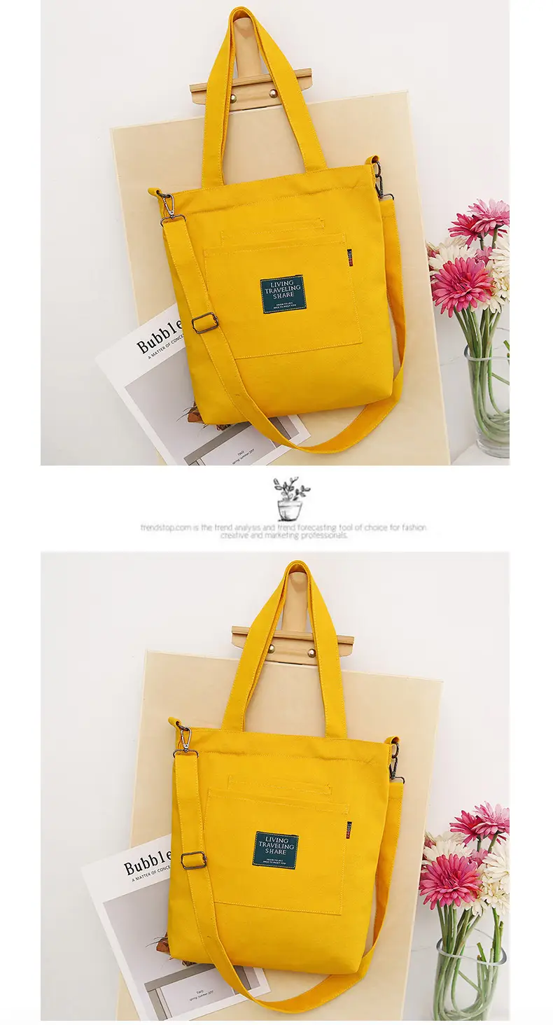 Yellow Canvas Shoulder Bag with Detachable Strap — feature 21