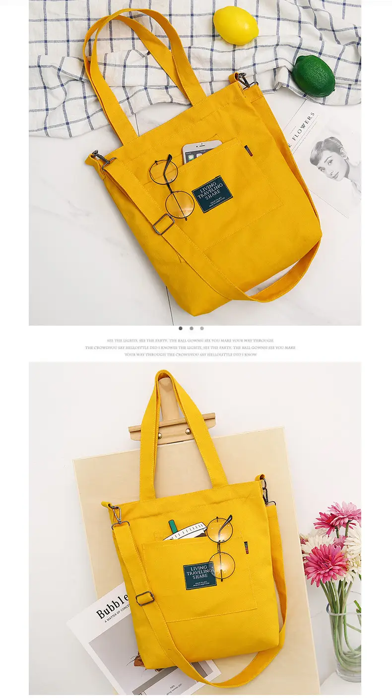 Yellow Canvas Shoulder Bag with Detachable Strap — feature 22