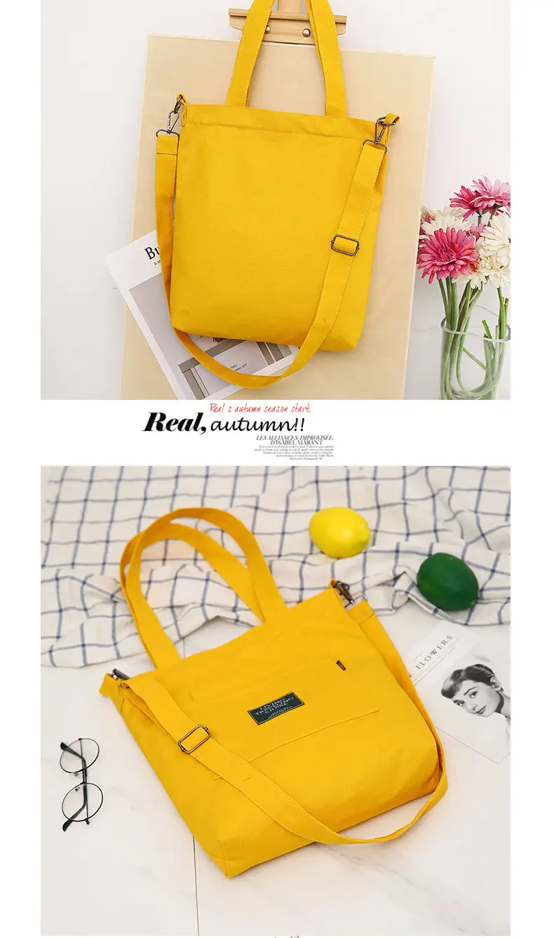 Yellow Canvas Shoulder Bag with Detachable Strap — feature 23