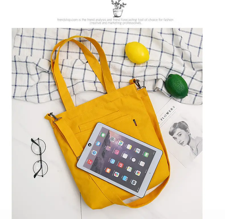 Yellow Canvas Shoulder Bag with Detachable Strap — feature 24