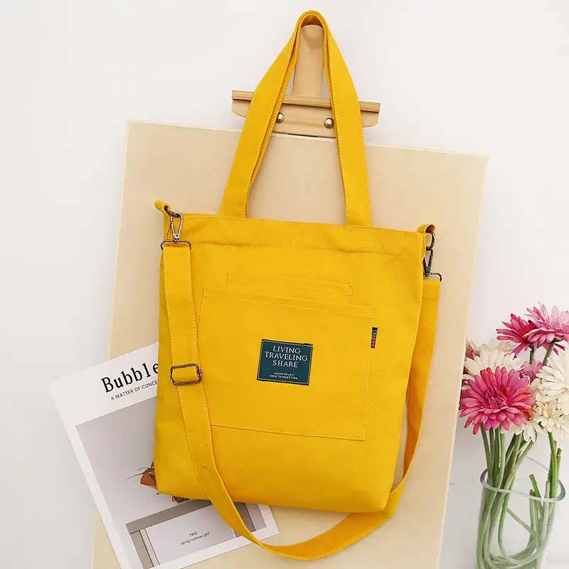 Yellow Canvas Shoulder Bag with Detachable Strap - Image 2