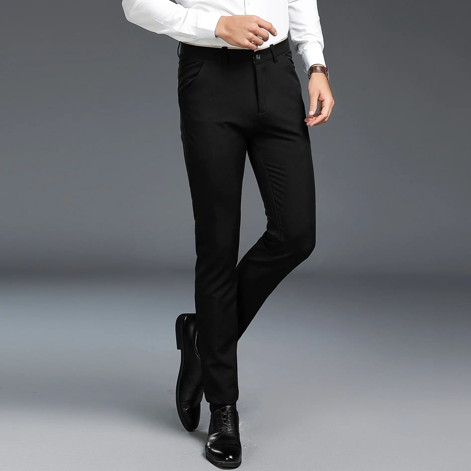 Men's Black Slim Fit Casual Pants Spring Autumn - Image 4
