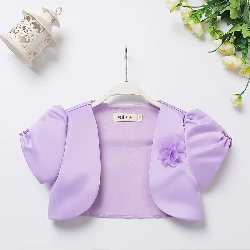 Girls' Cream Shawl Short Sleeve Princess Dress - Image 4
