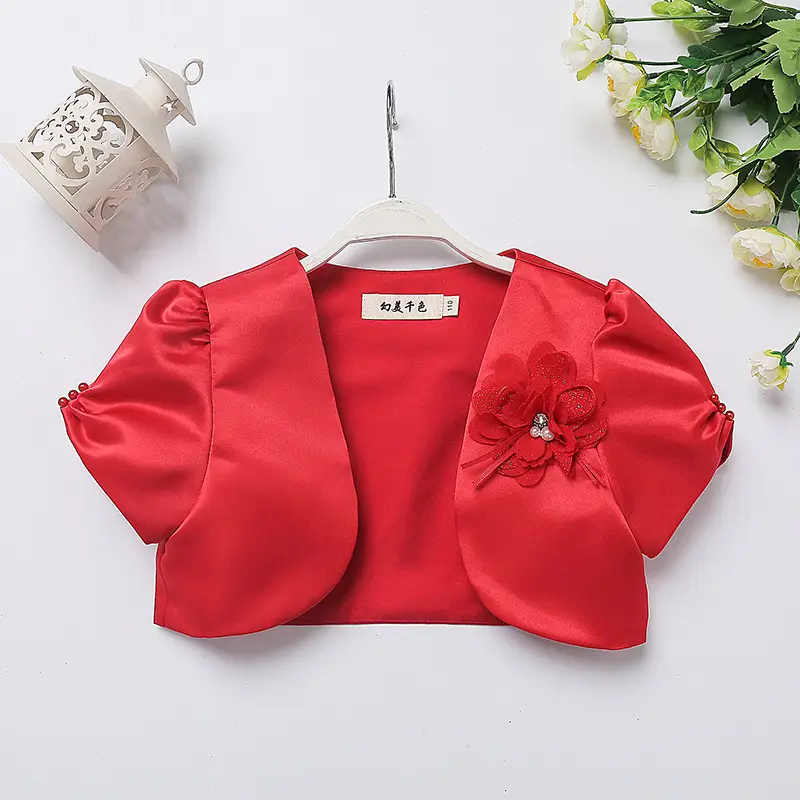 Girls' Cream Shawl Short Sleeve Princess Dress - Image 3