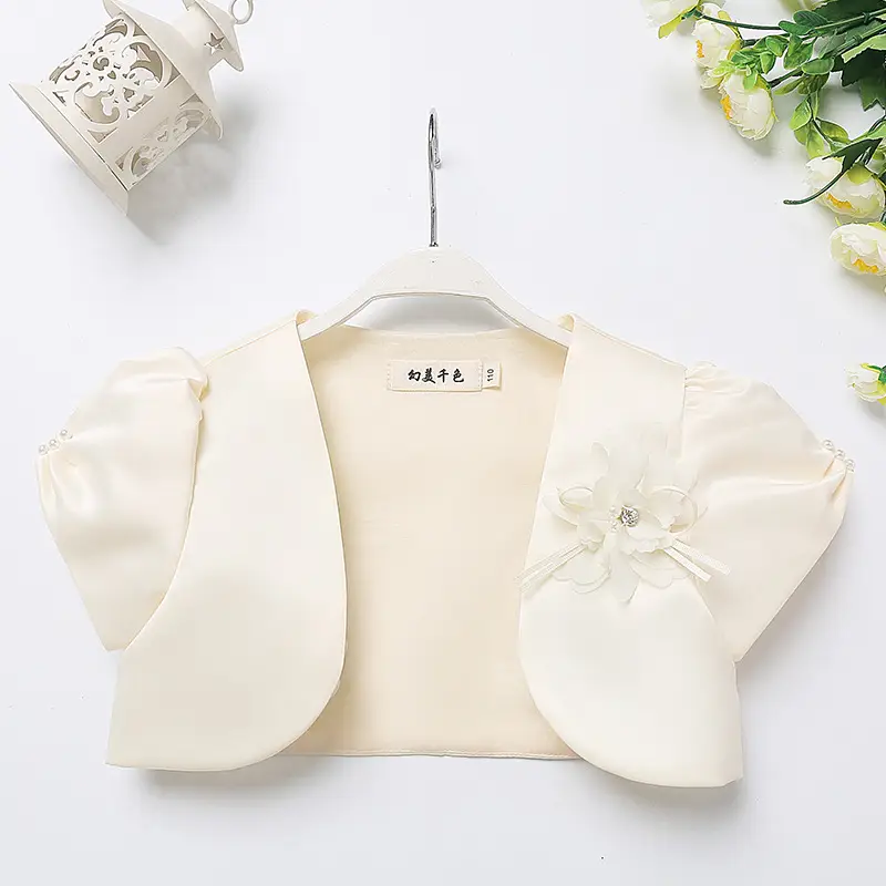 Girls' Cream Shawl Short Sleeve Princess Dress - Image 5