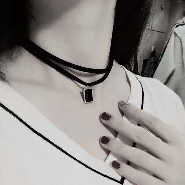 Black Gem Pendant Korean Style Neck Chain