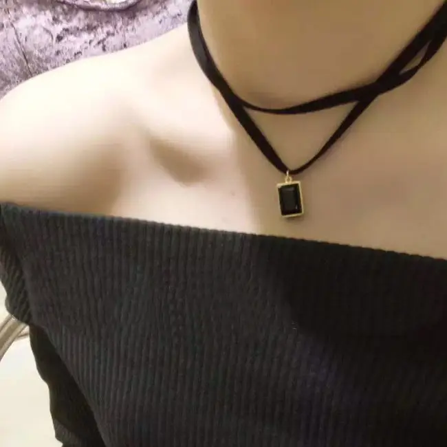 Black Gem Pendant Korean Style Neck Chain