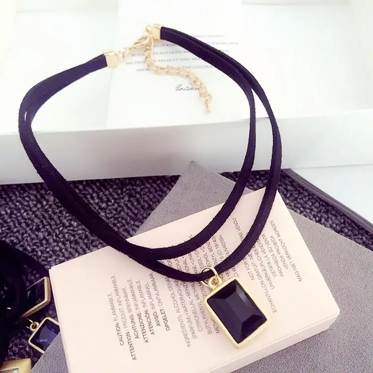 Black Gem Pendant Korean Style Neck Chain