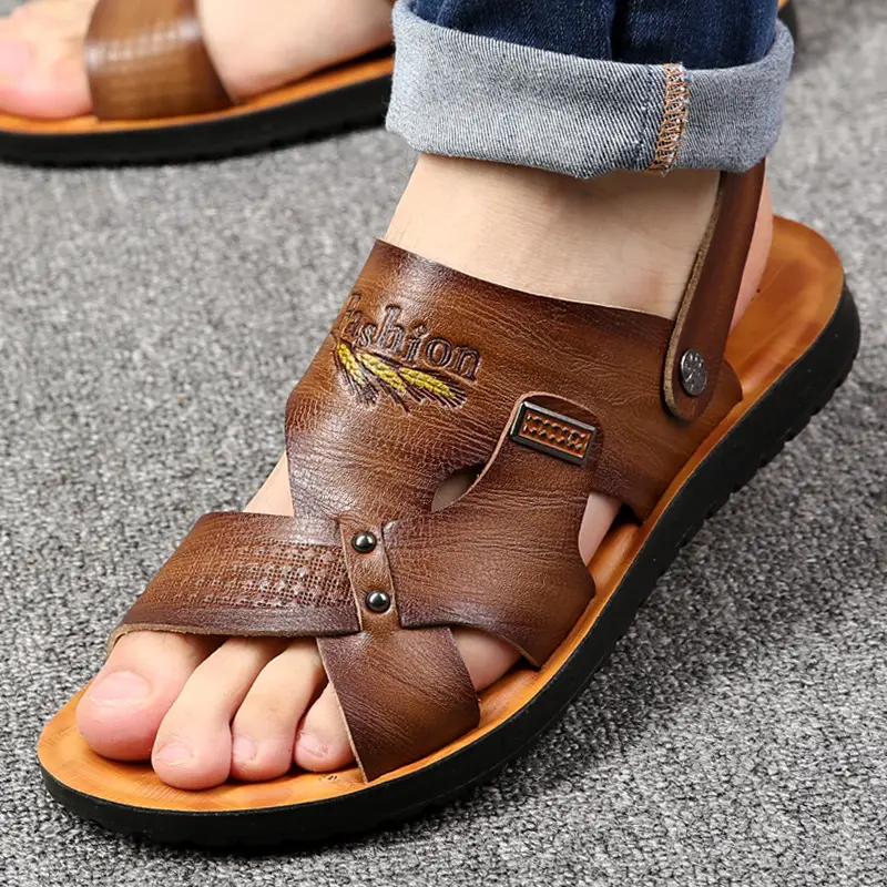 Men's Brown Leather Casual Sandals 2025 Summer