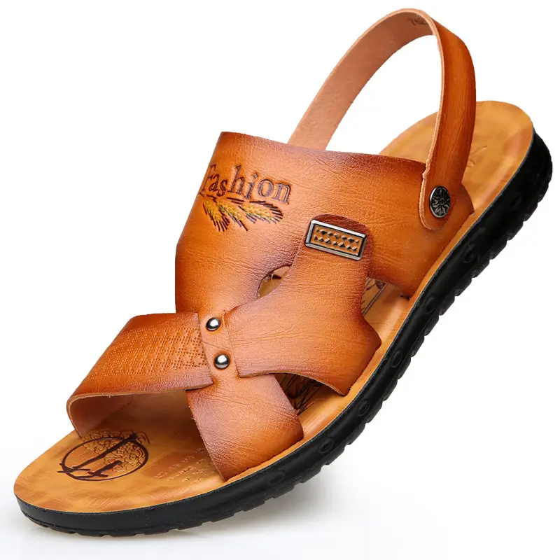 Men's Brown Leather Casual Sandals 2025 Summer