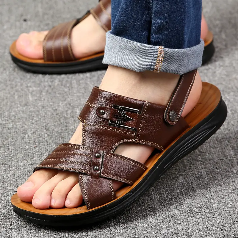 Men's Brown Leather Casual Sandals 2025 Summer — feature 1
