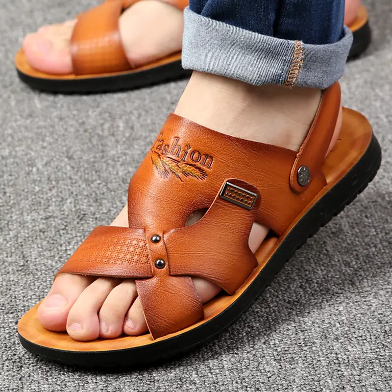 Men's Brown Leather Casual Sandals 2025 Summer — feature 3