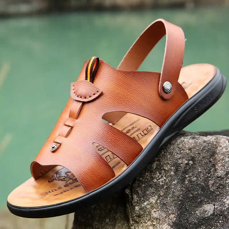 Men's Brown Leather Casual Sandals 2025 Summer — feature 8