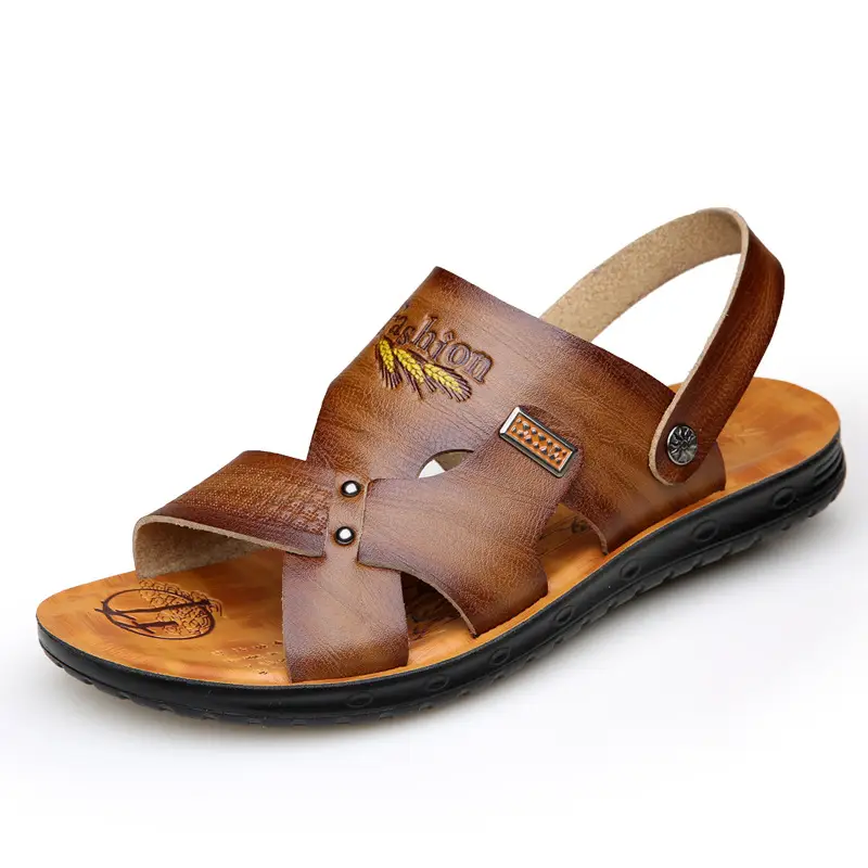 Men's Brown Leather Casual Sandals 2025 Summer