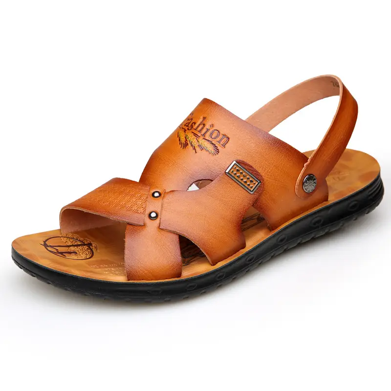 Men's Brown Leather Casual Sandals 2025 Summer