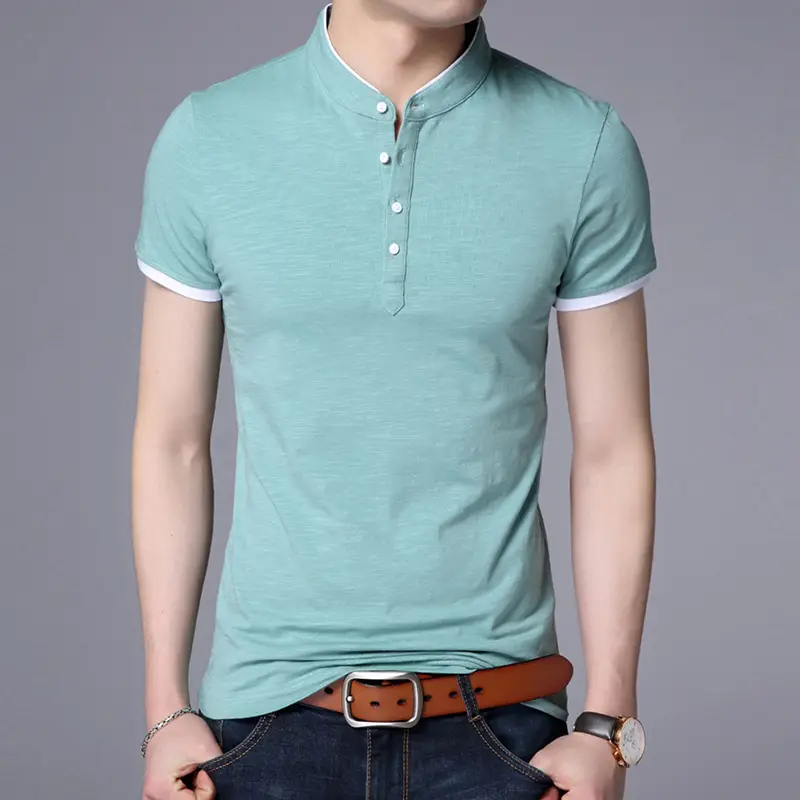 Men White Mercerized Cotton Polo Shirt Short Sleeve Stand Collar - Image 10