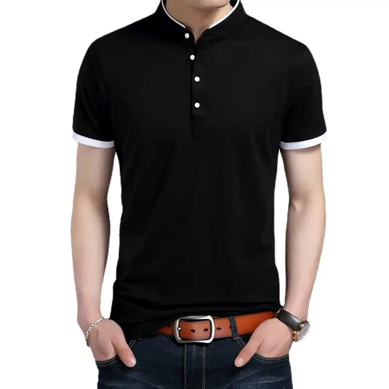 Men White Mercerized Cotton Polo Shirt Short Sleeve Stand Collar - Image 11
