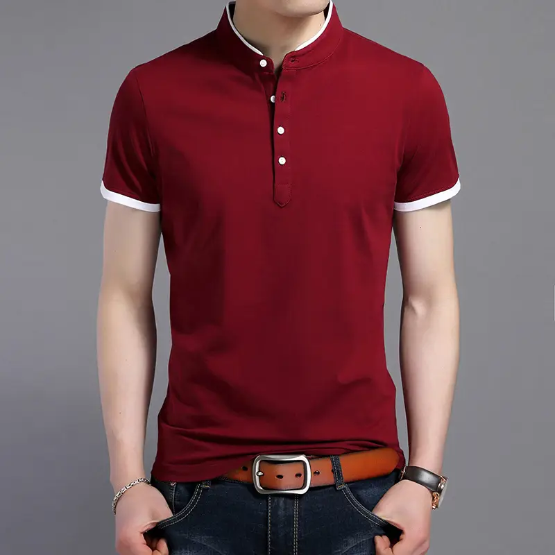 Men White Mercerized Cotton Polo Shirt Short Sleeve Stand Collar - Image 4