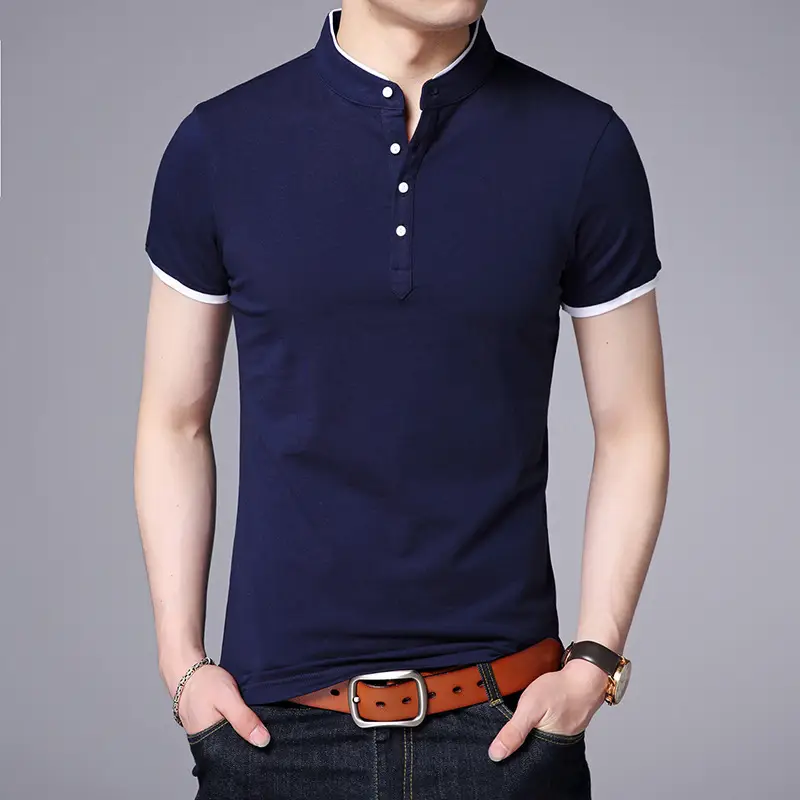 Men White Mercerized Cotton Polo Shirt Short Sleeve Stand Collar - Image 5
