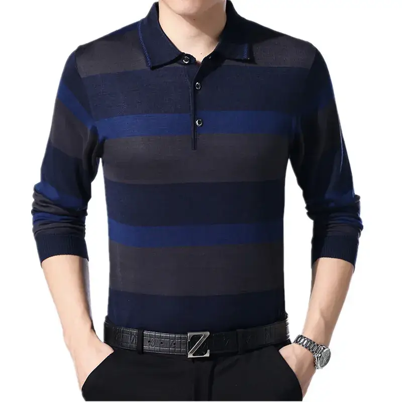 Men's Knitted T-Shirt Middle-aged Solid Color Long Sleeve