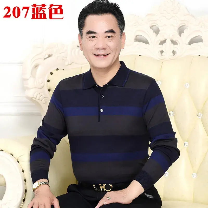 Men's Knitted T-Shirt Middle-aged Solid Color Long Sleeve