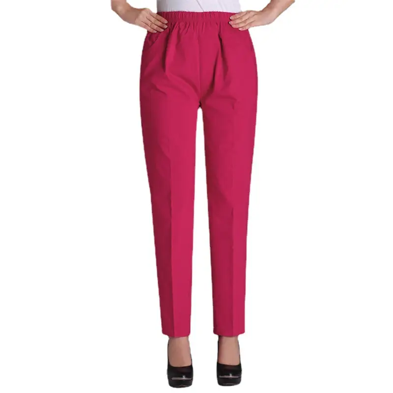 White Elastic Waist Mother Pants for Women Summer