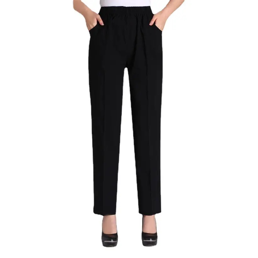 White Elastic Waist Mother Pants for Women Summer