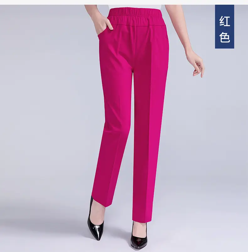 White Elastic Waist Mother Pants for Women Summer