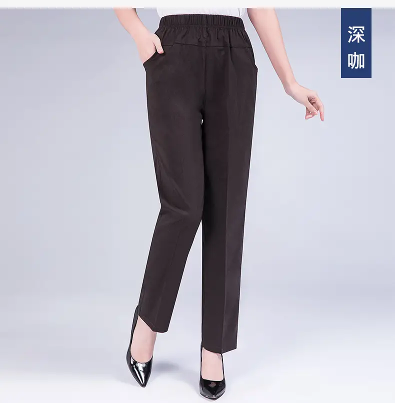 White Elastic Waist Mother Pants for Women Summer