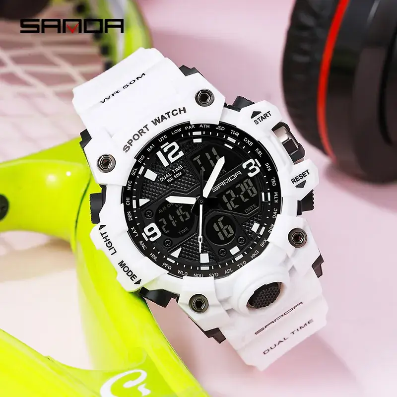Sanda Double Display Sport Watch White LED Digital - Image 104