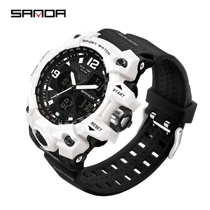 Sanda Double Display Sport Watch White LED Digital