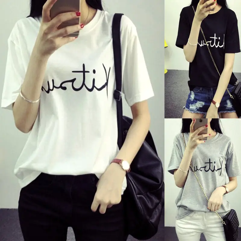 Women Printed T-Shirt Short Sleeve Loose Fit White White Pants