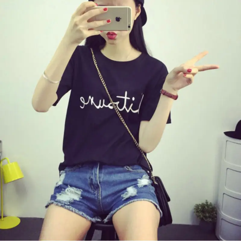Women Printed T-Shirt Short Sleeve Loose Fit White White Pants - Image 4
