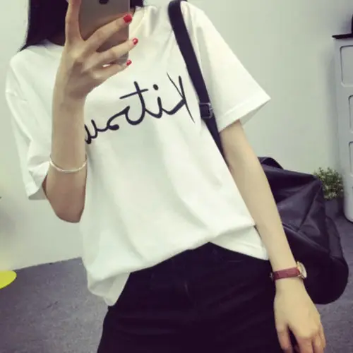 Women Printed T-Shirt Short Sleeve Loose Fit White White Pants - Image 2