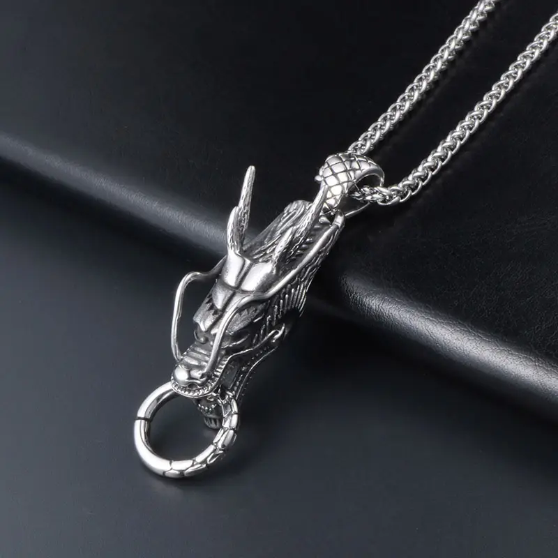 Golden Dragon Pendant Necklace for Men with Silver Finish - Image 3