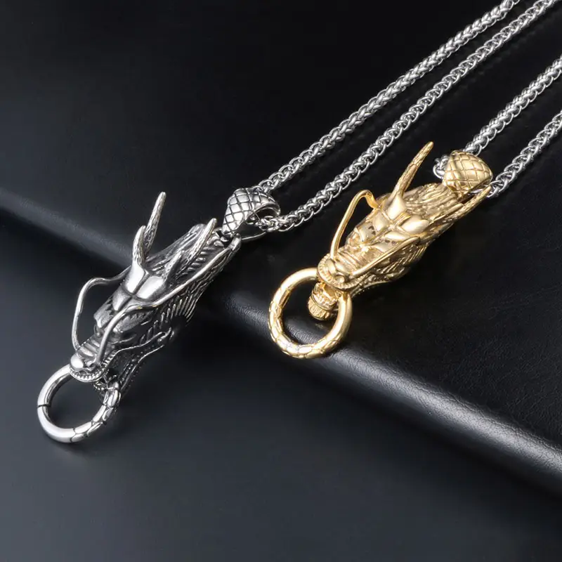 Golden Dragon Pendant Necklace for Men with Silver Finish - Image 4