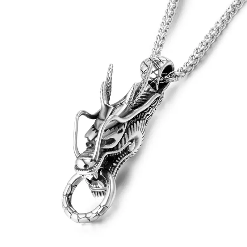Golden Dragon Pendant Necklace for Men with Silver Finish - Image 5
