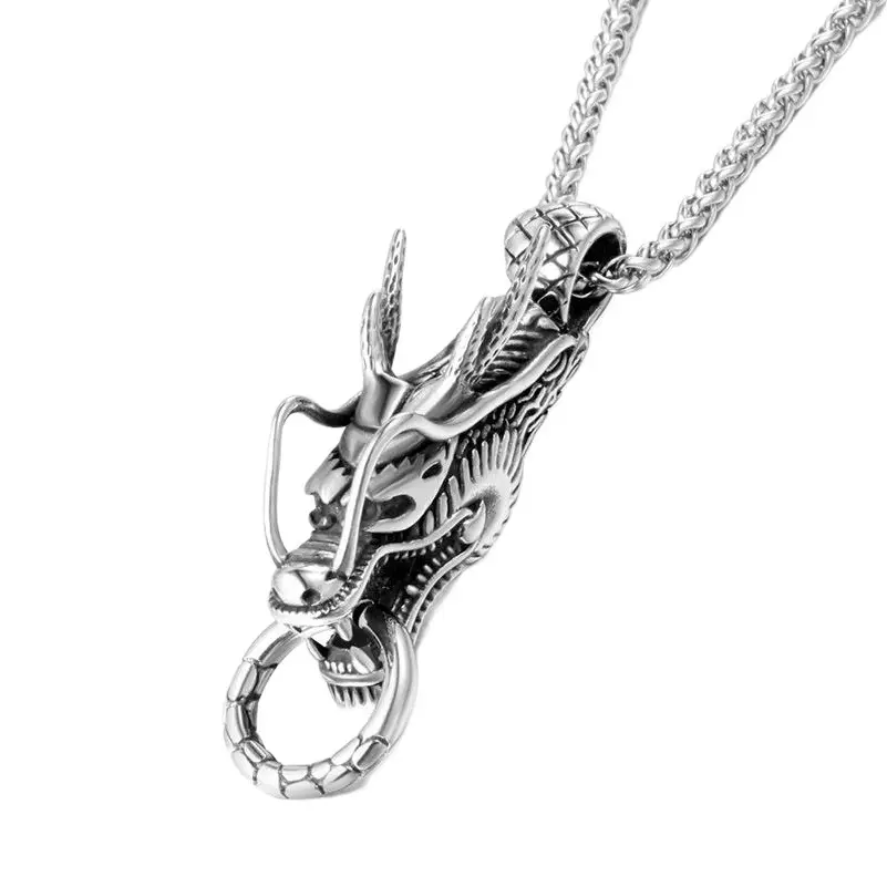 Golden Dragon Pendant Necklace for Men with Silver Finish