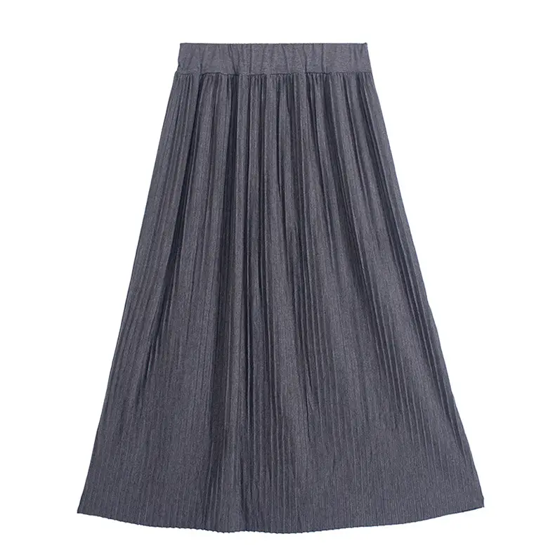 Women's Pleated Skirt Olive Green Large Hem