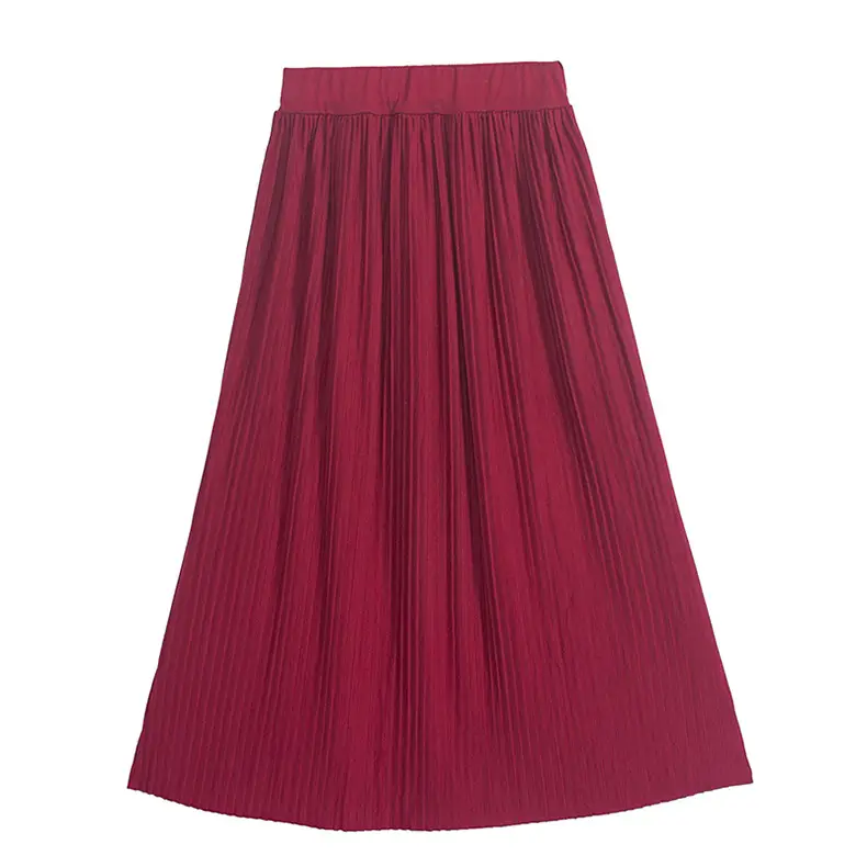 Women's Pleated Skirt Olive Green Large Hem