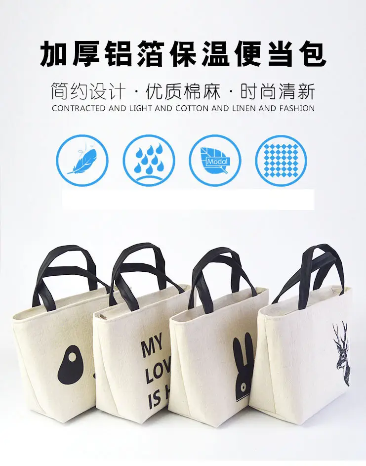 Scandinavian Face Lunch Bag 22x22cm Cotton Linen — feature 3