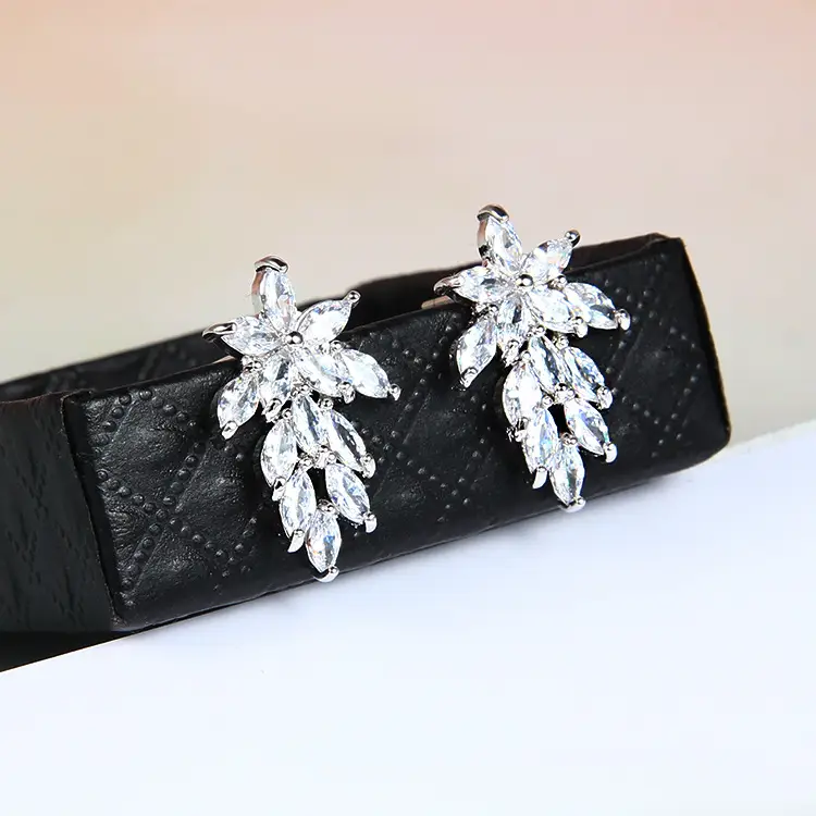 Korean Leaf Style Zircon Earrings S925 Silver