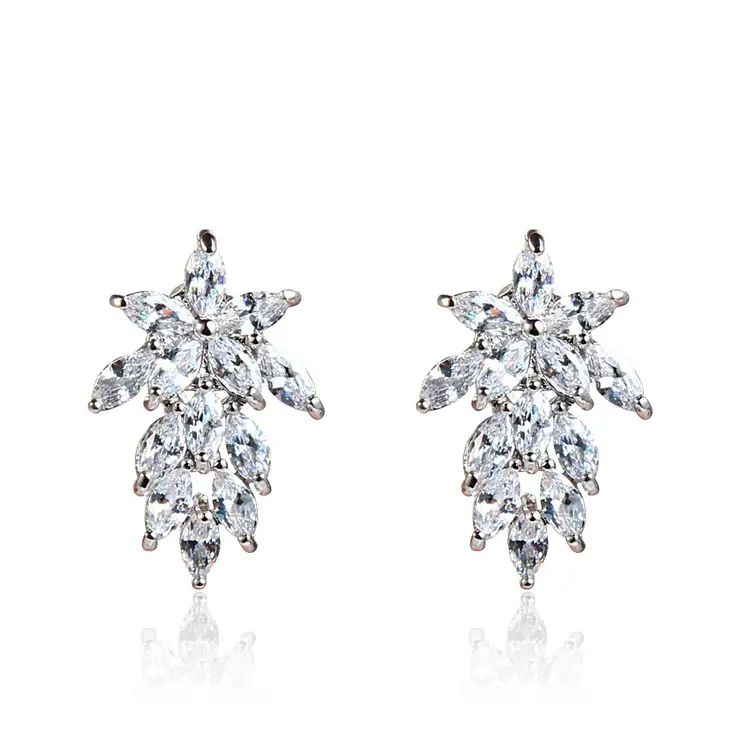 Korean Leaf Style Zircon Earrings S925 Silver