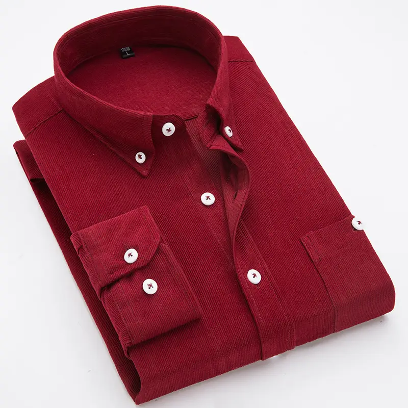 Men's Teal Corduroy Long Sleeve Shirt Slim Fit - Image 8