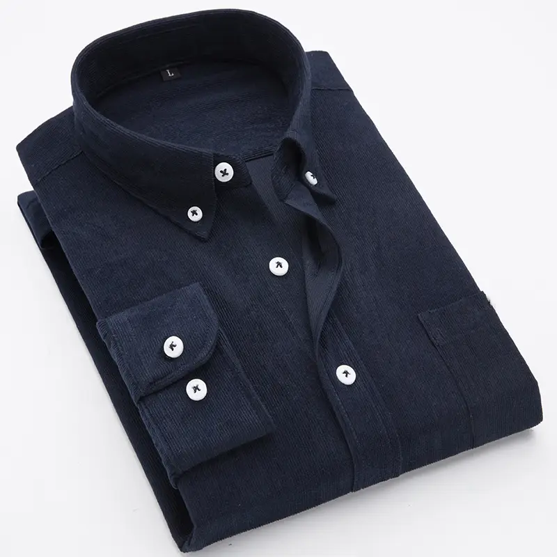 Men's Teal Corduroy Long Sleeve Shirt Slim Fit - Image 9