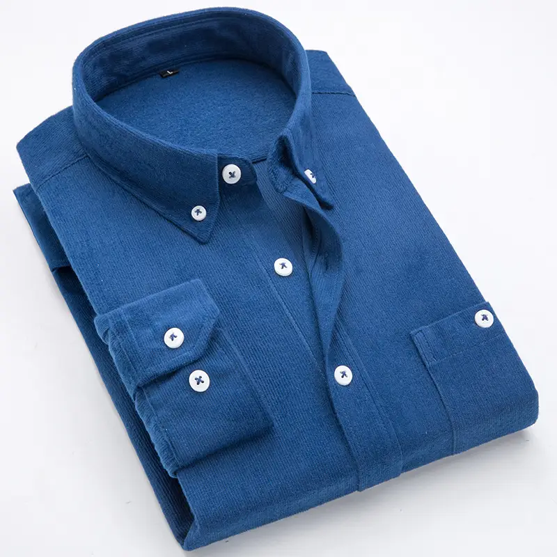 Men's Teal Corduroy Long Sleeve Shirt Slim Fit - Image 10