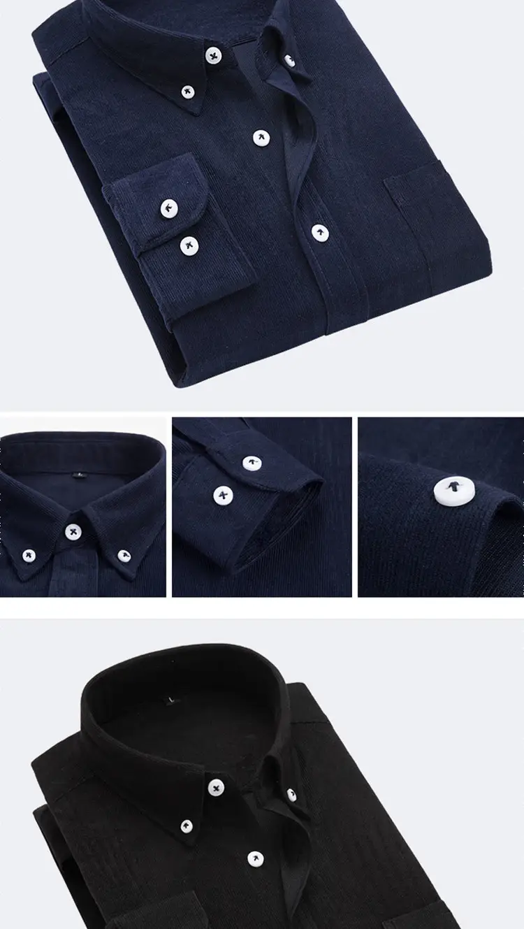Men's Teal Corduroy Long Sleeve Shirt Slim Fit — feature 10